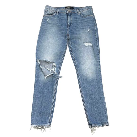 Hudson Lana Boyfriend Ripped Jeans Distressed Hem Denim Medium Wash Blue - Picture 4 of 12